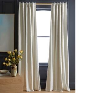 NWOT QUINCE 48x96 Cotton Velvet Room Darkening Curtain Ivory 9951